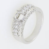 Sterling Silver Semi Mount Ring Setting Oval OV 6x5mm Art Deco Style White Topaz - Syzjewelry